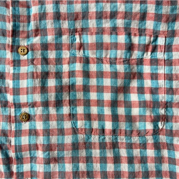 Jos A Bank Men's Button Down Shirt XL 100% Linen Blue Pink Plaid Collared Up - Picture 5 of 9